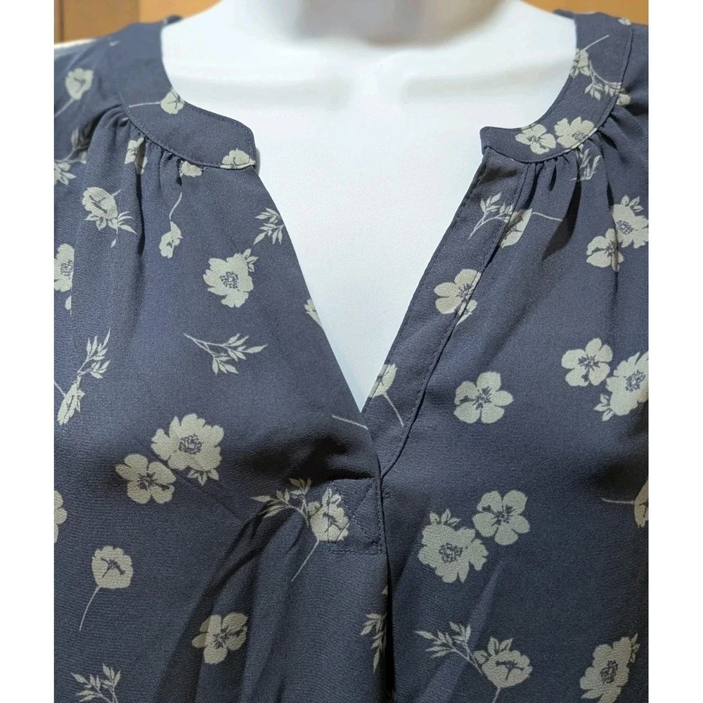 Simply Vera Wang‎ Long Sleeve Blouse Blue Floral Top Size XL